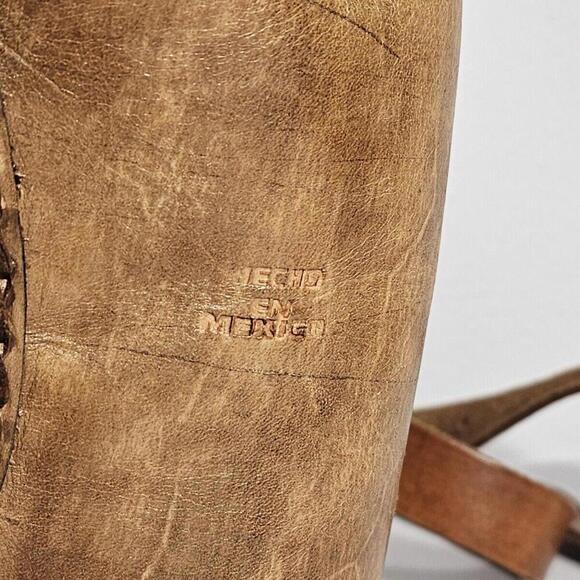 Vintage Handmade In Mexico Sturdy Brown Leather Backpack Cinch & Buckle - Picture 4 of 14